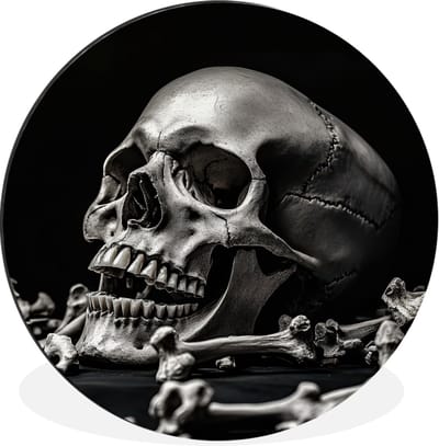 WallCircle - Wandcirkel - Muurcirkel - Schedel - Botten - Doodshoofd - Zwart - Aluminium - Dibond - 30x30 cm - Binnen en Buiten