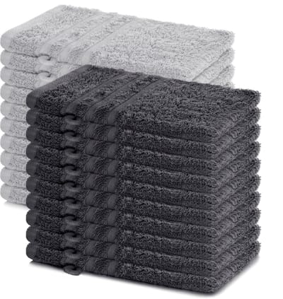 Lavea® Set van 20 washandjes 15x21 cm – 100% katoen – Zacht en absorberend – Ideaál als washandje, gastendoekje of handdoek voor dagelijks gebruik – Antraciet en Zilver