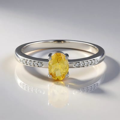 Cavill - Zilveren ring met ovale gele beril 0,612 ct en zirconia - 925 Sterling zilver geplatineerd - elegante moderne edelsteen ring maat 18-21