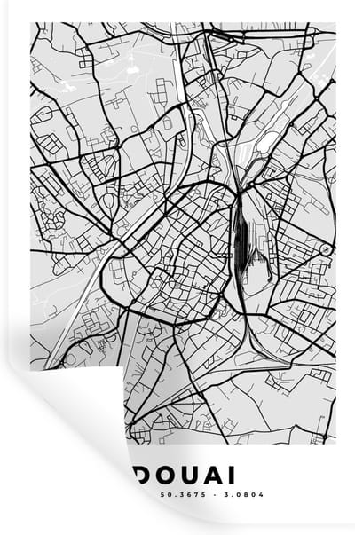 Muurstickers - Sticker Folie - Douai – Plattegrond – Frankrijk – Kaart – Stadskaart - 20x30 cm - Plakfolie - Muurstickers Kinderkamer - Zelfklevend Behang - Zelfklevend behangpapier - Stickerfolie