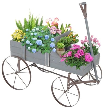 Plantenkruiwagen met Wielen en Handgreep - Bloemenwagen voor Tuin en Outdoor - 62 x 34 x 60 cm (Grijs)
