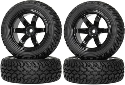 4 Stuks 75mm RC Auto Rubberen Banden met 6-Spaken Plastic Velgen Set voor 1/10 en 1/16 RC Auto's, Geschikt voor On-Road Racing en Rallye, Compatibel met Kyosho Tamiya Traxxas HSP HPI