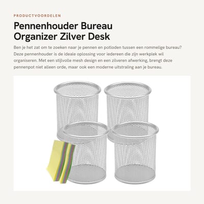 Dailygoods- Pennenhouder Grote Capaciteit - Bureau Organizer - Mesh - Desk Organizer - Pennenbakje - Metalen Raster - Netjes en Georganiseerd - Bureauorganizer