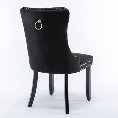 Nikki Collection Moderne, hoogwaardige, gestoffeerde eetkamerstoel van massief hout met fluwelen bekleding, houten poten en siernagels, set van 2 stuks, zwart, DE2001BK