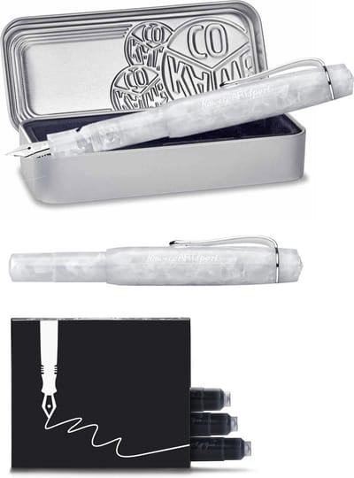 Kaweco - ART SPORT VULPEN - Mineral White - wit-chrome - Extra Breed - Met extra doosje zwarte vullingen