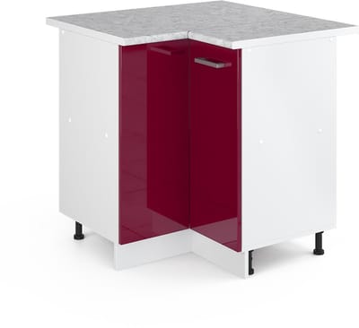 Vicco R-Line Universele hoekkast – 75.6 cm met deur, met werkblad Bordeauxrode hoogglans