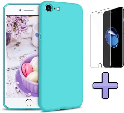 HB Hoesje Geschikt voor Apple iPhone SE (2020) Turquoise - Siliconen Back Cover / Glazen Screenprotector
