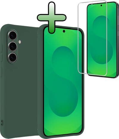Hoesje Met Screenprotector - Geschikt voor Samsung Galaxy S25 FE - Sterk & Shockproof - Back Cover - Siliconen Case - Telefoon Hoes - Donkergroen