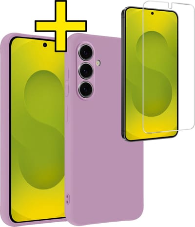 Hoesje - Met Screenprotector - Geschikt voor Samsung Galaxy S25 - Sterk & Shockproof - Back Cover - Siliconen Case - Telefoon Hoes - Telefoonhoesjes - Lila