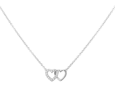 YO&NO - Ketting - Zilver - Anker - Hartjes - Zirkonia - 1,2mm - 40 + 4 cm - Sieraden vrouw - Gerhodineerd - Zilver 925