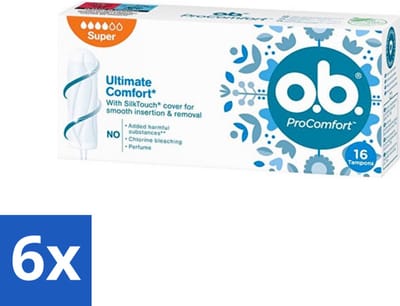 o.b. Tampons - ProComfort Super - Voor Comfort en Zachte Bescherming - 16 Tampons - Voordeelverpakking - 6 stuks