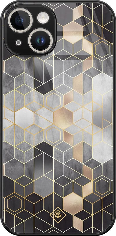 Casimoda® hoesje - Geschikt voor iPhone 14 - Grey Cubes - Luxe Hard Case Zwart - Backcover telefoonhoesje - Grijs