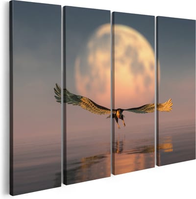 Artaza Canvas Schilderij Vierluik Adelaar boven het Water bij de Maan - 160x120 - Groot - Foto Op Canvas - Canvas Print