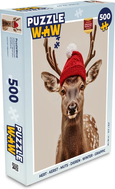 Puzzel Hert - Kerst - Muts - Dieren - Winter - Grappig - Legpuzzel - Puzzel 500 stukjes - Kerstpuzzel - Kerstpuzzels - Kerst - Cadeau - Kerstcadeau voor mannen, vrouwen en kinderen