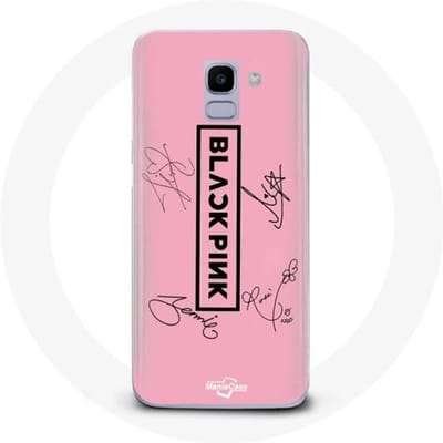 Coque pour Samsung Galaxy A8 2018 Blackpink Signature Members Born Pink Logo Noir Fond Rose
