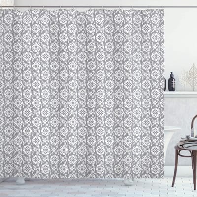 ABAKUHAUS Rich Königs Flora – douchegordijn – 175x200 cm – wit-grijs, 100% polyester