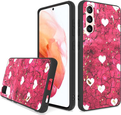 LuxeBass Siliconen hoesje met print geschikt voor Samsung Galaxy S22 - Marmer Hearts - telefoonhoes - gsm hoes - telefoonhoesje