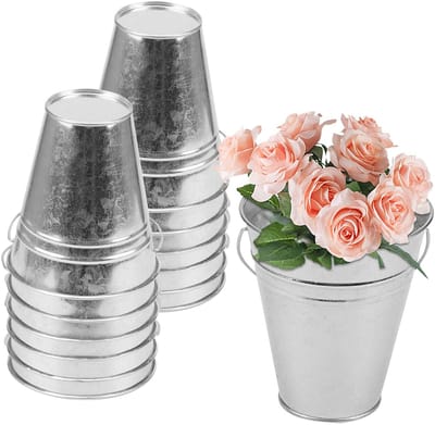Mini Tin Emmers - Metalen Emmer met Handvat - 4.5 Inch - Kleine Emmers voor Planten - Decoratieve Emmer - Voor Feesten