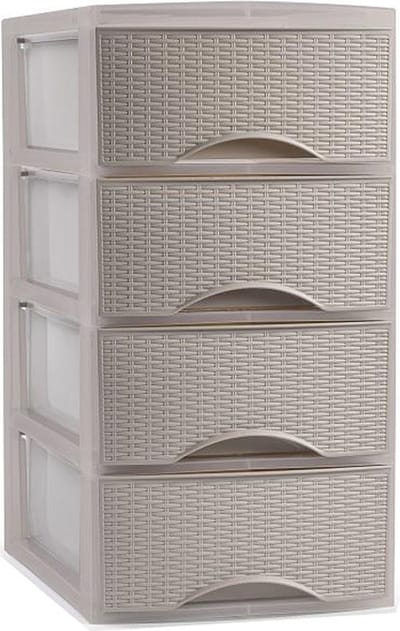 Plasticforte Ladeblok - 4 lades - kunststof - beige - rotan - bureau organizer - 26 x 37 x 49 cm