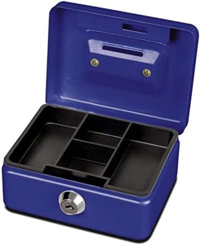 Geldcassette - Muntinworp box - Geldopslag - Veiligheidscilinderslot - 12.5 x 9.5 x 6 cm - Blauw