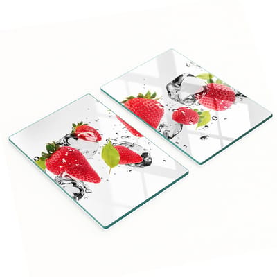 Decoratieve glazen snijplanken voor in de keuken met aardbeien en water, 2x40x52 cm