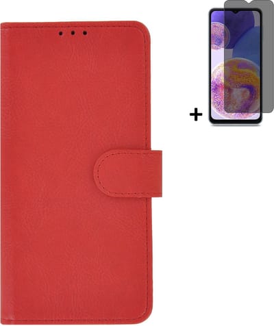 MoDo hoesje Geschikt voor Nokia G11/ G21 - Kunstleer Book Case - Rood hoesje met privacy screenprotector