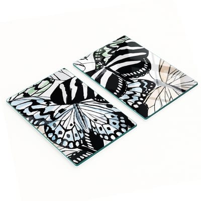 Decoratieve glazen snij- en serveerplanken met vlinder- en bloemmotief, 2x40x52 cm