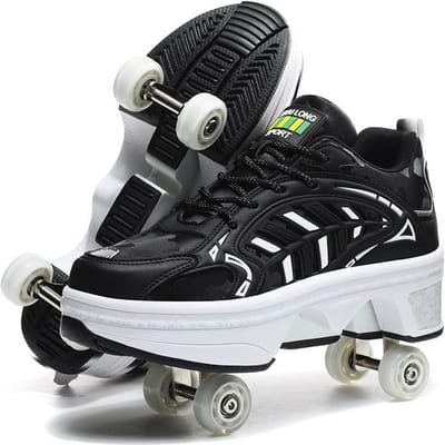 Nouveaux Patins à Roues Alignées à Quatre Roues avec Freins Chaussures Fugitives pour Adultes Chaussures de Déformation pour Étudiants Patins pour Garçons Chaussures à Roues pour Filles 39 black