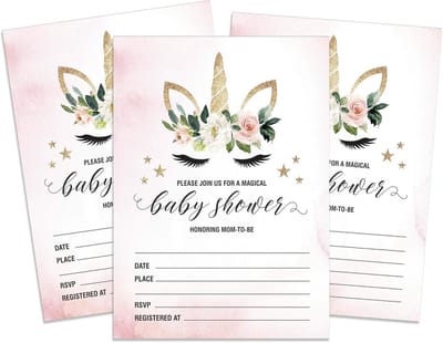 30 Gender Reveal Uitnodigingen Eenhoorn Thema - Vul Blanco Feestkaarten In