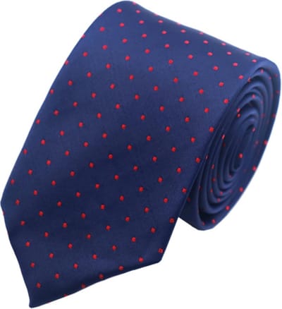 Fako Fashion - Skinny Stropdas - DLX - 145cm - Navy Blauw Rode Stipjes
