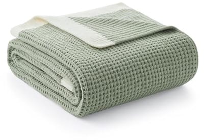 Omkeerbare Chenille Wafeldeken - Zachte en Lichtgewicht Plaid voor Bank en Bed - Saliegroen, 127 x 152 cm