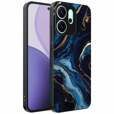 Geschikt voor Oppo Reno 14 F Telefoonhoesje met marmer opdruk - TPU backcover case gold blue marble design - Goud Blauw - Smartphonica geschikt voor Oppo Reno 14 F