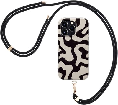 Selencia Design Hoesje met Magnetische Ring inclusief Zwart Telefoonkoord - Geschikt voor Apple iPhone 16 Pro - Art Wave Black
