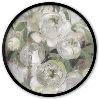 Poster in lijst Rond - Fotolijst 40x40 cm - Posters - Bloemen - Planten - Bladeren - Wit - Ronde posterlijst zwart - Decoratie - Wanddecoratie woonkamer - Muurdecoratie slaapkamer