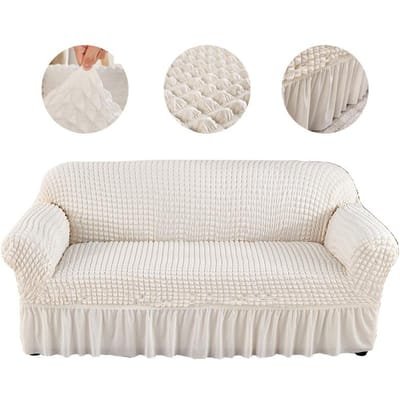 Hoge kwaliteit Seersucker bankhoes voor woonkamerbank met rok anti-stof Unieke zachte stretchhoes voor bank bankhoes 1-seater(90-140cm) white