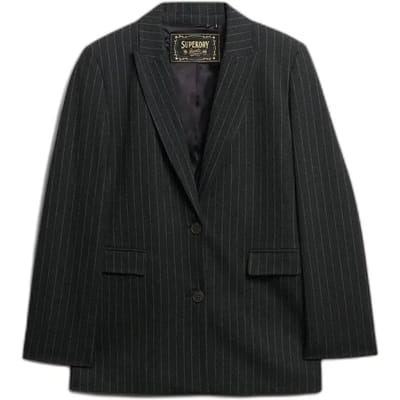 Superdry Krijtstreep Boyfriend Blazer Grey Grootte: 38