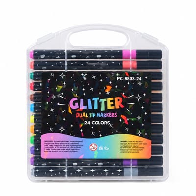 Glitterstiften - 24 kleuren - enkele fijne punt - basisverpakking