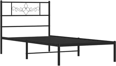 Bedframe met hoofdbord - Eenpersoonsbed frame - Slaapkamer meubel - Robuust metaal design - 100x190 cm - Zwart