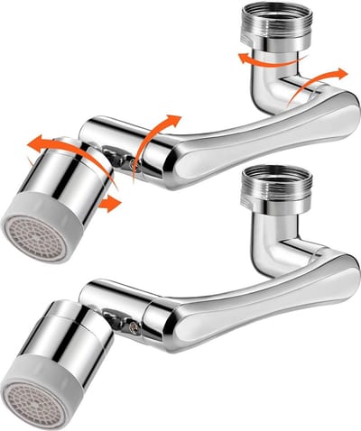 Multifunctionele draaibare kraanverlenging voor wastafel - set van 2 stuks met 1440° rotatie - universele spatfilter en beluchter - zilver