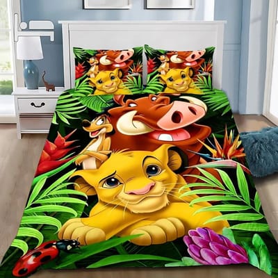 Dekbedovertrek Kussensloop Beddengoed Set Simba Leeuwenkoning Volwassene Jongen Meisje Slaapkamer Decoratie Kinder Cadeau Enkele Dubbele Maat AU Single(140*210cm)3pcs