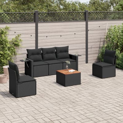 vidaXL - 6-delige - Loungeset - met - kussens - poly - rattan - zwart