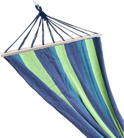 Sunnydays Hangmat Beach Vibes - blauw kleurenmix - 200 x 80 cm - met houten/touwen frame - relax hangmatten