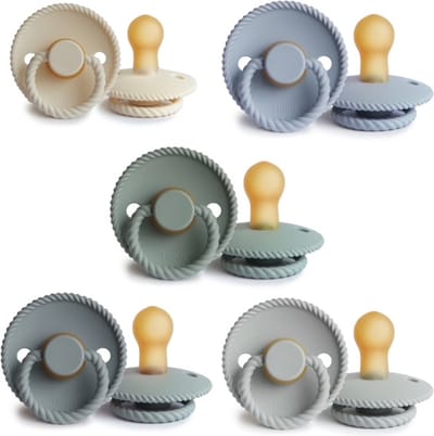 FRIGG ROPE Fopspeen set 5 stuks Cream,Sage,Powder Blue,French Gray en Silver Gray 6-18 maand