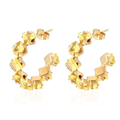 YARE Oorringen - Goud/Goud | 2,8 x 2,8 cm | Stainless Steel / Zirkonia | Fashion Favorite
