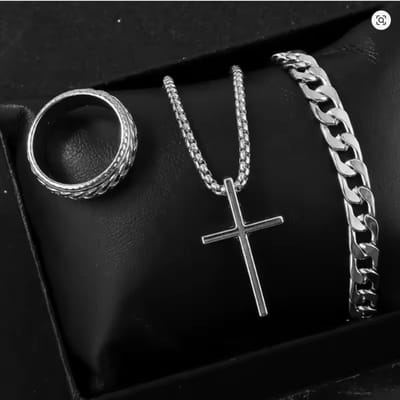 Fler® | Heren Sieradenset 3-delig: Ring, Armband & Kruis Ketting | Zilver | Valentijnsdag | Sinterklaas kado | Kerstcadeau | Verjaardagsgeschenk | Vriendschap