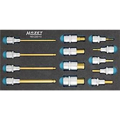 Hazet gereedschapsbak 163-220/13, 1/3 module, incl. schroevendraaier-dopsleutelset, 13 st, B 342 x D 172 x H 35 mm, schuim, zwart/blauw
