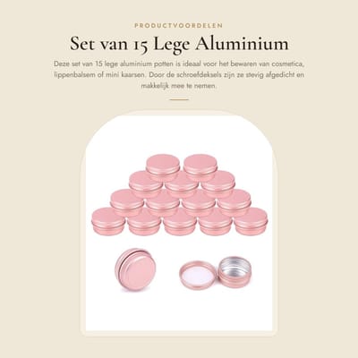 Dailygoods- Aluminium Potten 15 Stuks - Lege Cosmetica-Containerpotten - Ronde Blikken voor Lippenbalsem - Lichtgewicht en Duurzaam - Schroefdop en Waterdicht - Cosmetica Potjes