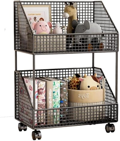Speelgoed Opberger - Speelgoedmand Kinderen - Opruimen Kinderkamer - Met Wieltjes - 35 x 26 x 51 cm - Zwart