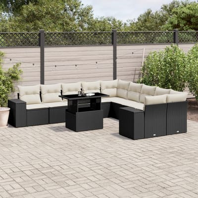 vidaXL - 11-delige - Loungeset - met - kussens - poly - rattan - zwart