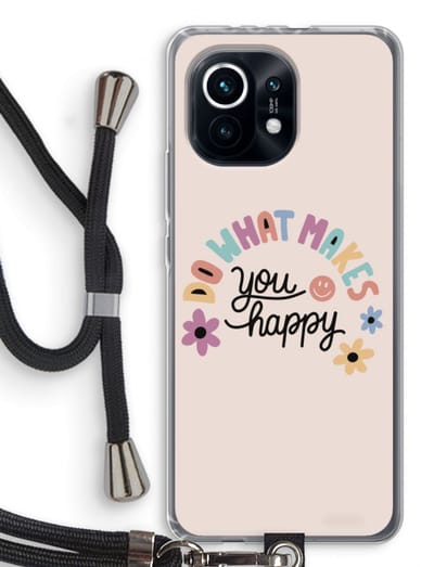 Case Company® - Hoesje met koord geschikt voor Xiaomi Mi 11 hoesje met Koord - Happy days - Telefoonhoesje met Zwart Koord - Bescherming aan alle Kanten en Over de Schermrand